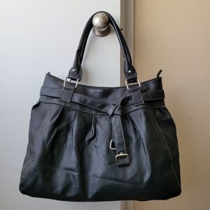 Emilie M Faux Black Leather Handbag